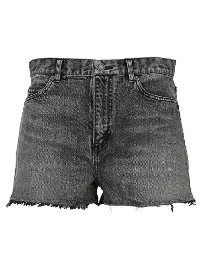 Shop Saint Laurent Frayed Denim Shorts In Grey