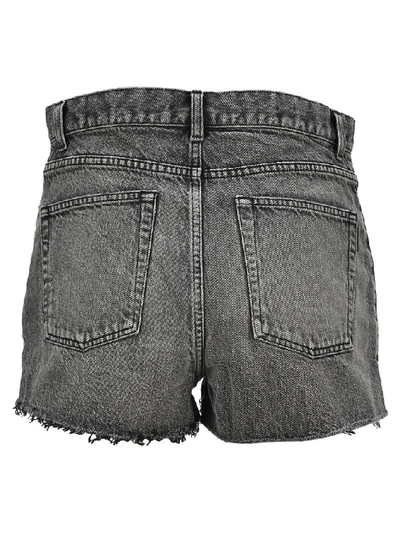 Shop Saint Laurent Frayed Denim Shorts In Grey