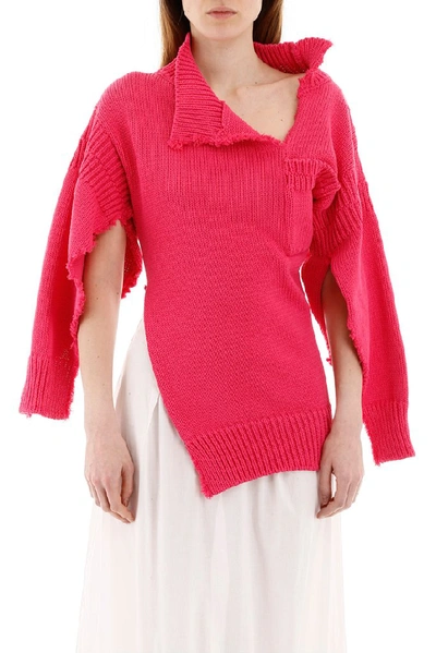 Shop Marni Raw Cut Distressed Knitted Sweater In Pink