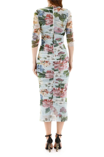 Shop Dolce & Gabbana Floral Ruched Midi Dress In Multi