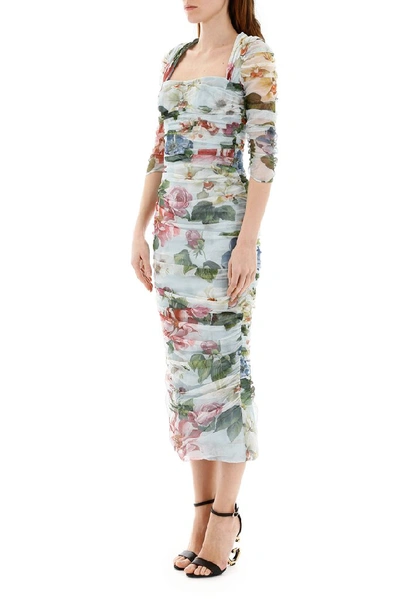 Shop Dolce & Gabbana Floral Ruched Midi Dress In Multi