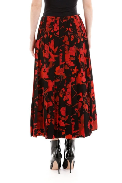 Shop Valentino Floral Pleated Skirt In Red