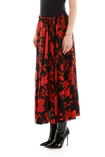 Shop Valentino Floral Pleated Skirt In Red