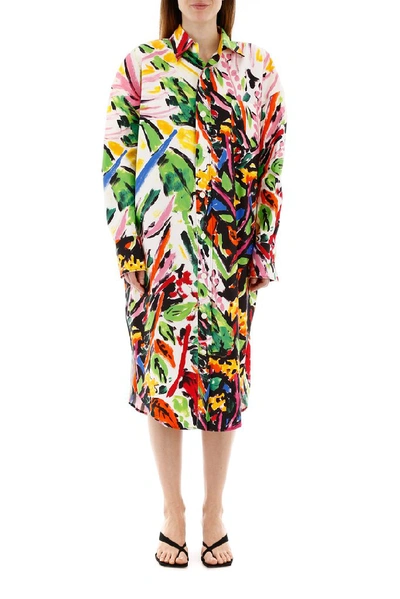 Shop Marni Oversized Floral Print Shirt Dress In Multi