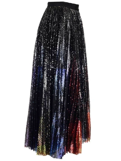 Shop Msgm Sequins Pleated Midi Skirt In Multi