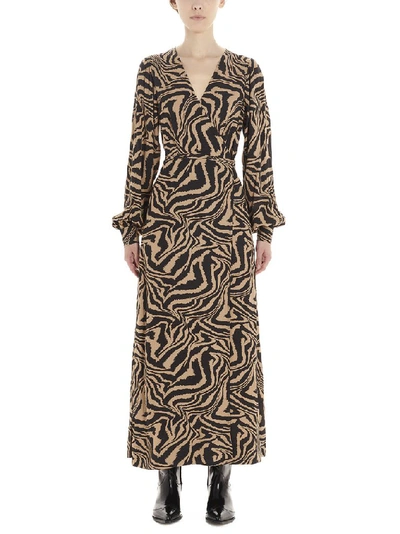 Shop Ganni Tiger Swirl Print Wrap Maxi Dress In Brown