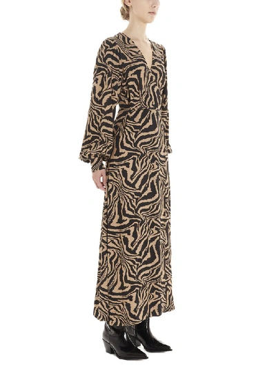 Shop Ganni Tiger Swirl Print Wrap Maxi Dress In Brown