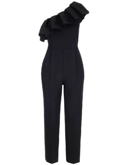 Shop Msgm Ruffled One Shoulder Jumpsuit In Black