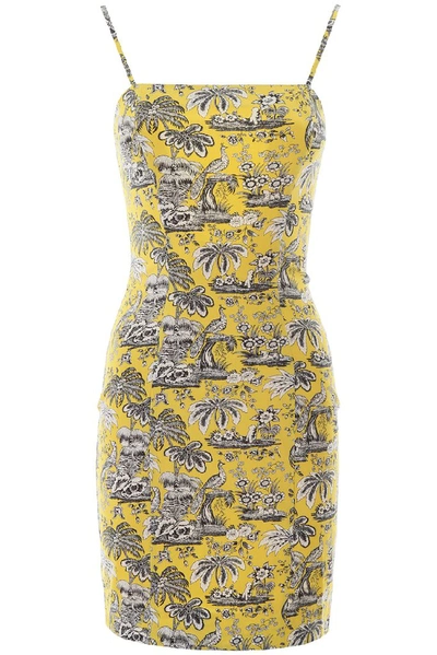 Shop Staud Toile Printed Fitted Mini Dress In Yellow