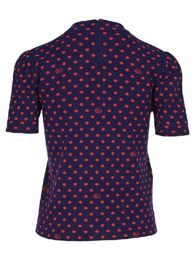 Shop Gucci Polka Dot Knitted Top In Blue