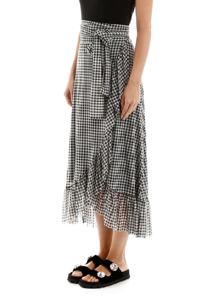 Shop Ganni Gingham Wrap Midi Skirt In Multi