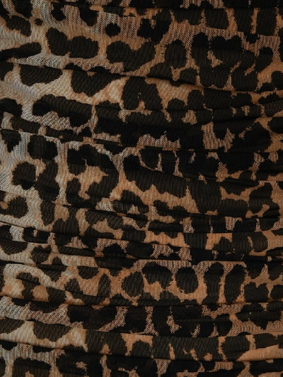 Shop Ganni Ruched Leopard Print Mini Dress In Brown
