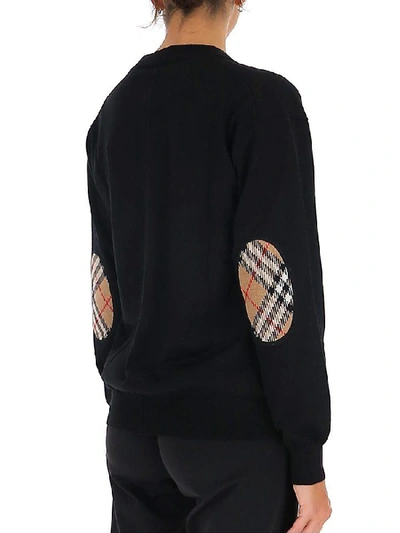 Shop Burberry Checked Elbow Detail Cardigan In Black