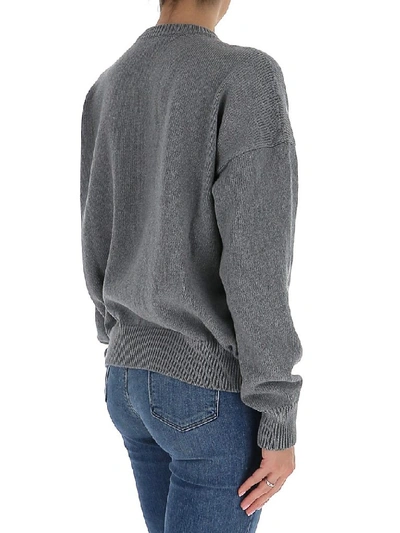 Shop Loewe Embroidered Logo Knitted Sweater In Grey
