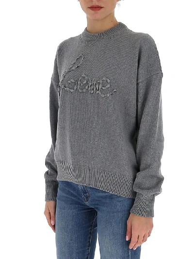Shop Loewe Embroidered Logo Knitted Sweater In Grey