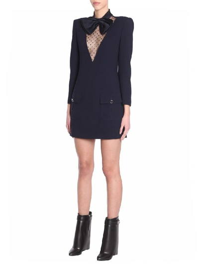 Shop Givenchy Bow Collar Mini Dress In Blue