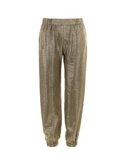 Shop Saint Laurent Balmain Metallic Cuffed Trousers In Gold