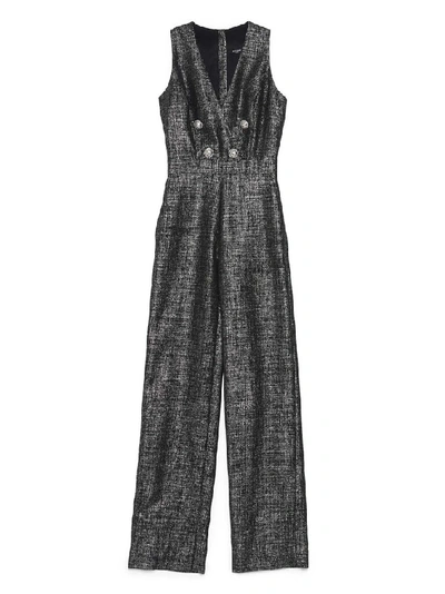 Shop Balmain Double Breasted Jumpsuit In Grey
