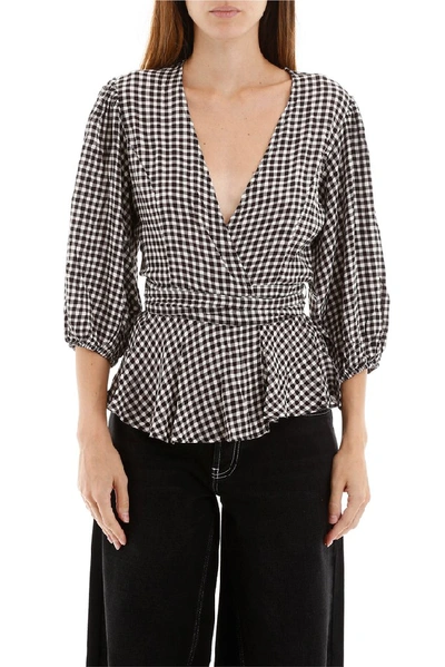 Shop Ganni Gingham Wrap Blouse In Multi