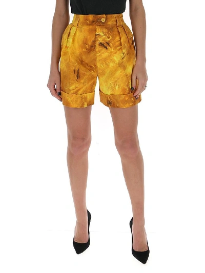 Shop Moschino Printed High Waist Shorts In Yellow