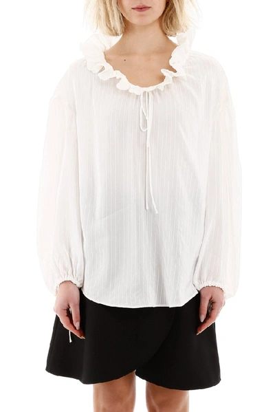 Shop Stella Mccartney Striped Ruffled Blouse In White