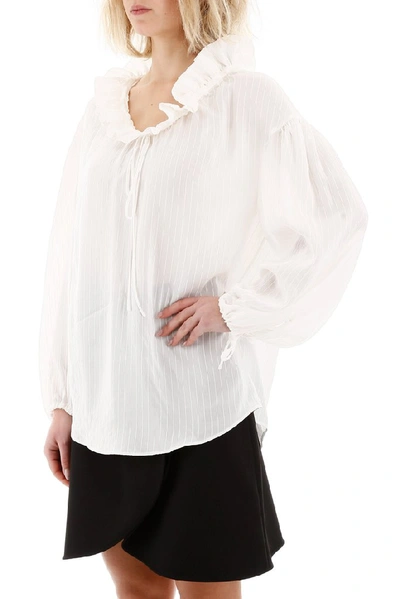 Shop Stella Mccartney Striped Ruffled Blouse In White