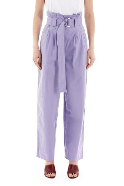 Shop Ganni Paper Bag Belted Trousers In Purple