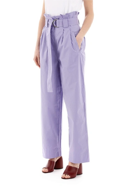 Shop Ganni Paper Bag Belted Trousers In Purple