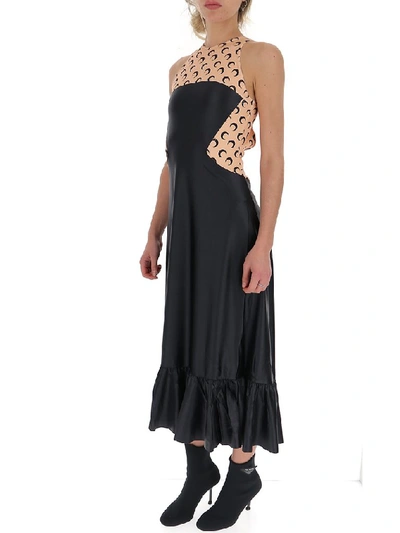 Shop Marine Serre Moon Print Panelled Flared Dress In Black