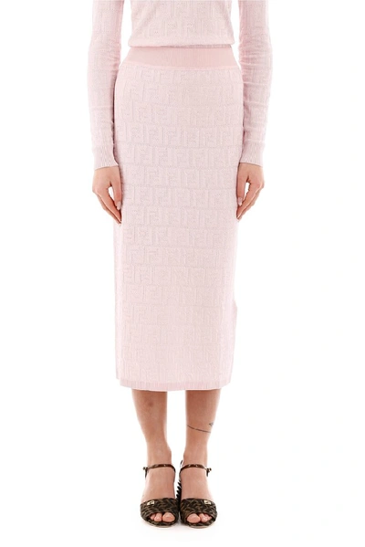 Shop Fendi Ff Motif Midi Skirt In Pink