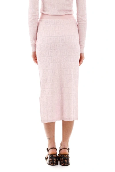 Shop Fendi Ff Motif Midi Skirt In Pink