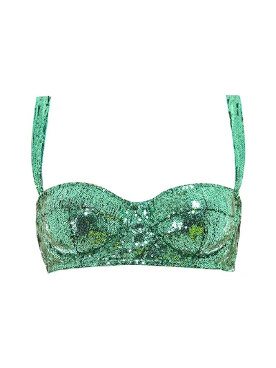 Shop Dolce & Gabbana Sequins Bra In Green