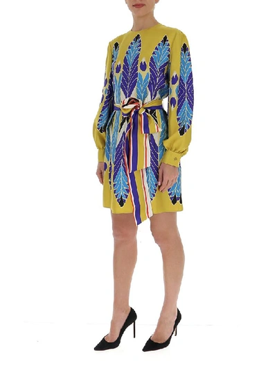 Shop Valentino Printed Belted Dress In Yellow