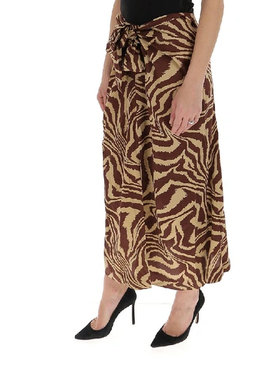 Shop Ganni Tiger Swirl Wrap Maxi Skirt In Brown