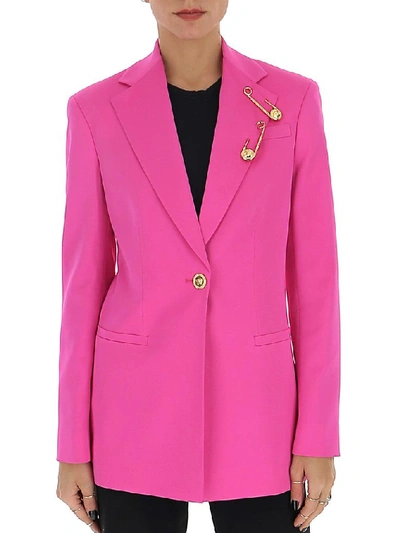 Shop Versace Safety Pin Detail Blazer In Pink