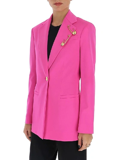 Shop Versace Safety Pin Detail Blazer In Pink