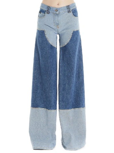 Shop Palm Angels Wide Leg Cargo Denim Pants In Blue