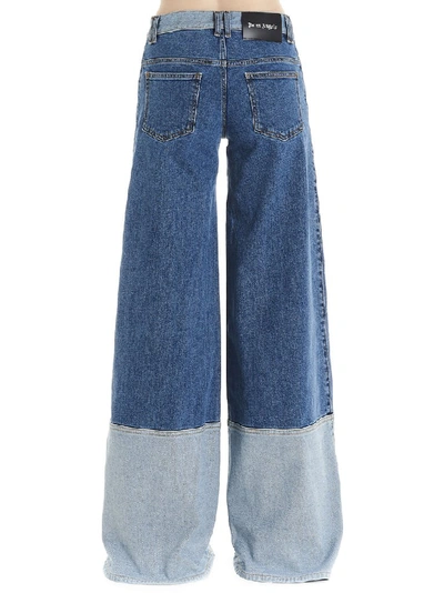 Shop Palm Angels Wide Leg Cargo Denim Pants In Blue