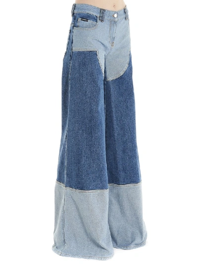 Shop Palm Angels Wide Leg Cargo Denim Pants In Blue