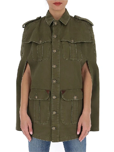 Shop Saint Laurent Military Cape Jacket In Green