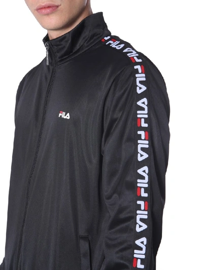 Shop Fila Logo Band Zipped Sweatshirt In Black
