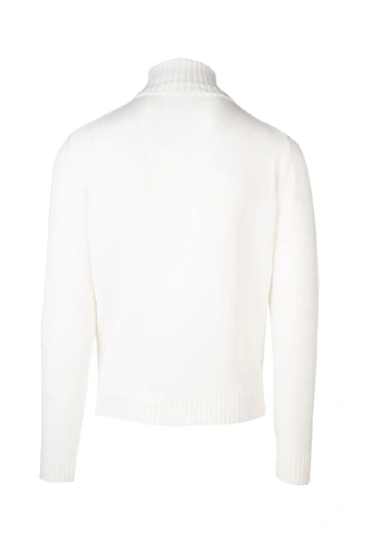 Shop Fendi Turtleneck Logo Knitted Jumper In White