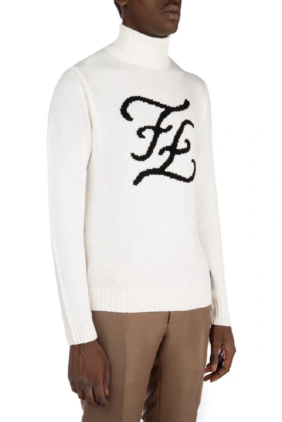Shop Fendi Turtleneck Logo Knitted Jumper In White