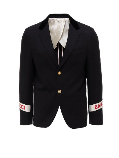 Shop Gucci Logo Band Cuff Blazer In Black