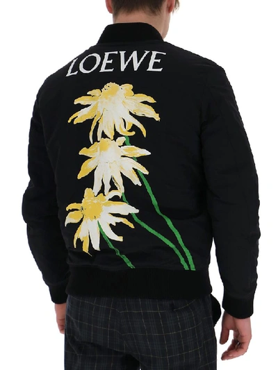 Shop Loewe Daisy Bomber Jacket In Black