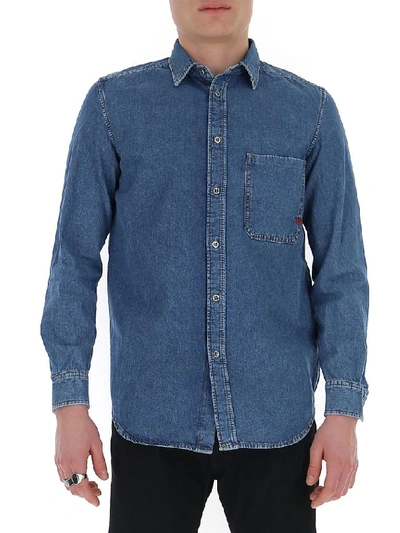 Shop Diesel Buttoned Denim Shirt In Blue