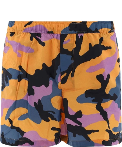 Shop Valentino Camouflage Print Swim Shorts In Multi