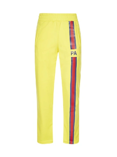 Shop Palm Angels Striped Panel Logo Track Pants In Yellow