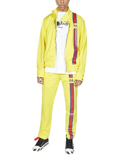 Shop Palm Angels Striped Panel Logo Track Pants In Yellow