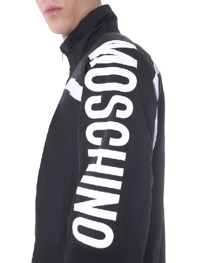 Shop Moschino Logo Zip Up Jacket In Black